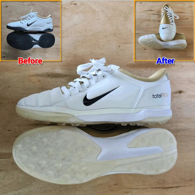 Nike Total 90 before and after: worn sole replaced with a new one
